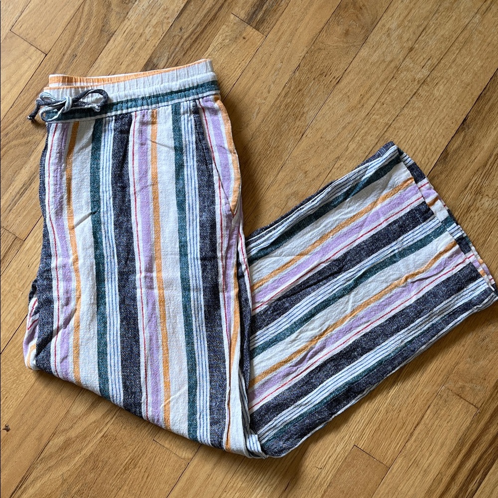 Old Navy Women's Wide Leg Multicolor Striped Linen Blend Pants